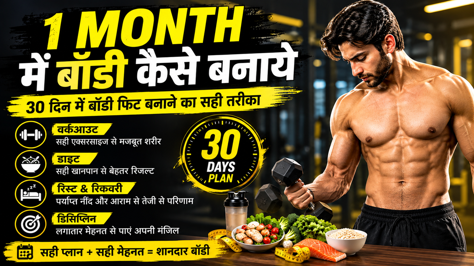महीने में बॉडी बनाने के लिए सही डाइट और मसल ग्रोथ