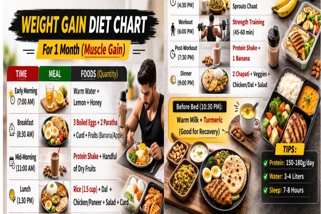 1 month me body kaise banaye workout routine and muscle gain diet plan